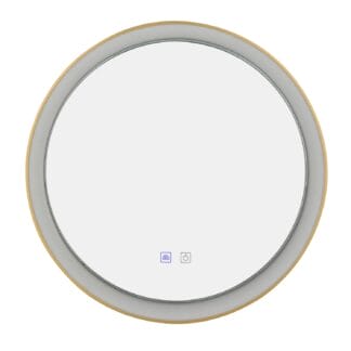 Okrągłe lustro podgrzewane ze złotą ramą