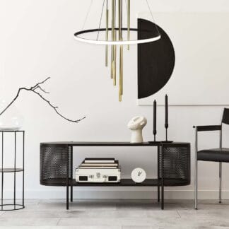 Elegancki żyrandol czarno-złoty z okrągłym wykończeniem