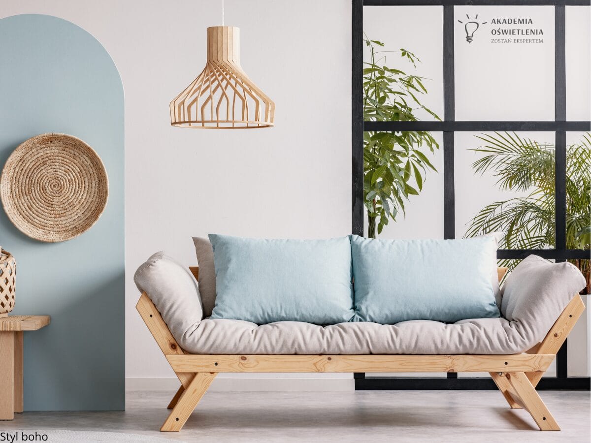 Styl wnętrz boho, żyrandol do salonu, lampy i włączniki salon luminis