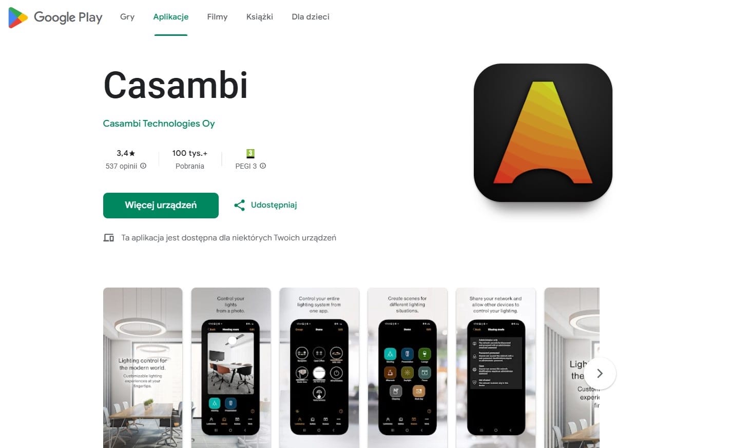 casambi aplikacja na android włącznik bezprzewodowy Gira Luminis lampy kraków