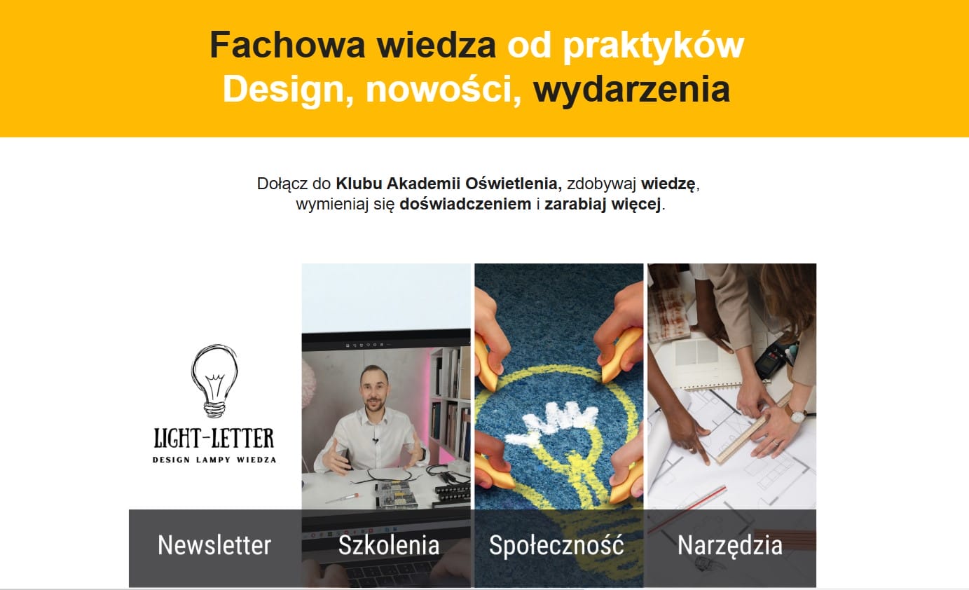 Klub Akademii Oświetlenia szkolenia dla architektów z oświetlenia wnętrz, projektowanie oświetlenia, webinary Luminis lampy kraków